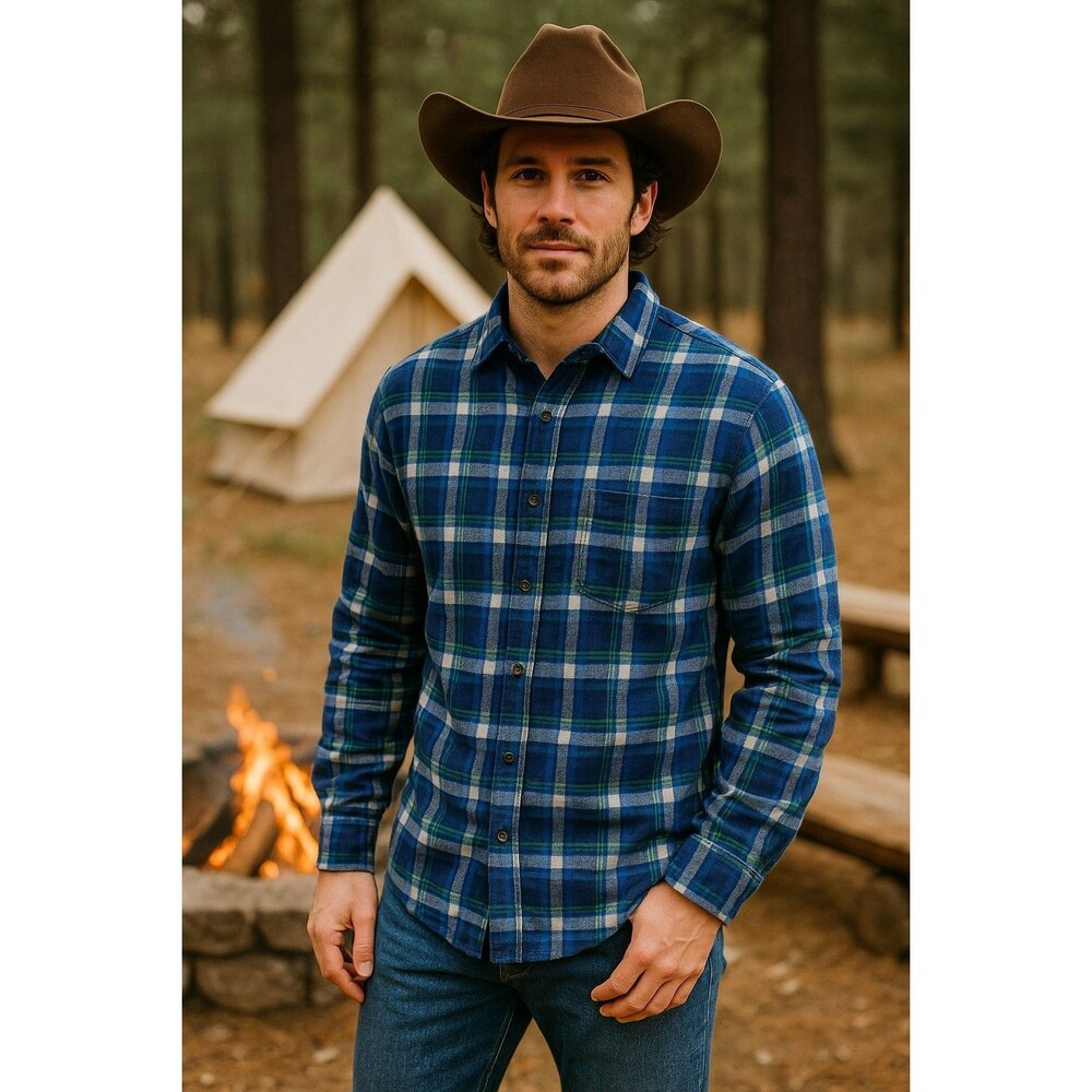 J.Crew Men’s XXL Plaid Flannel Shirt Blue Green Cotton Button Down Pre Loved